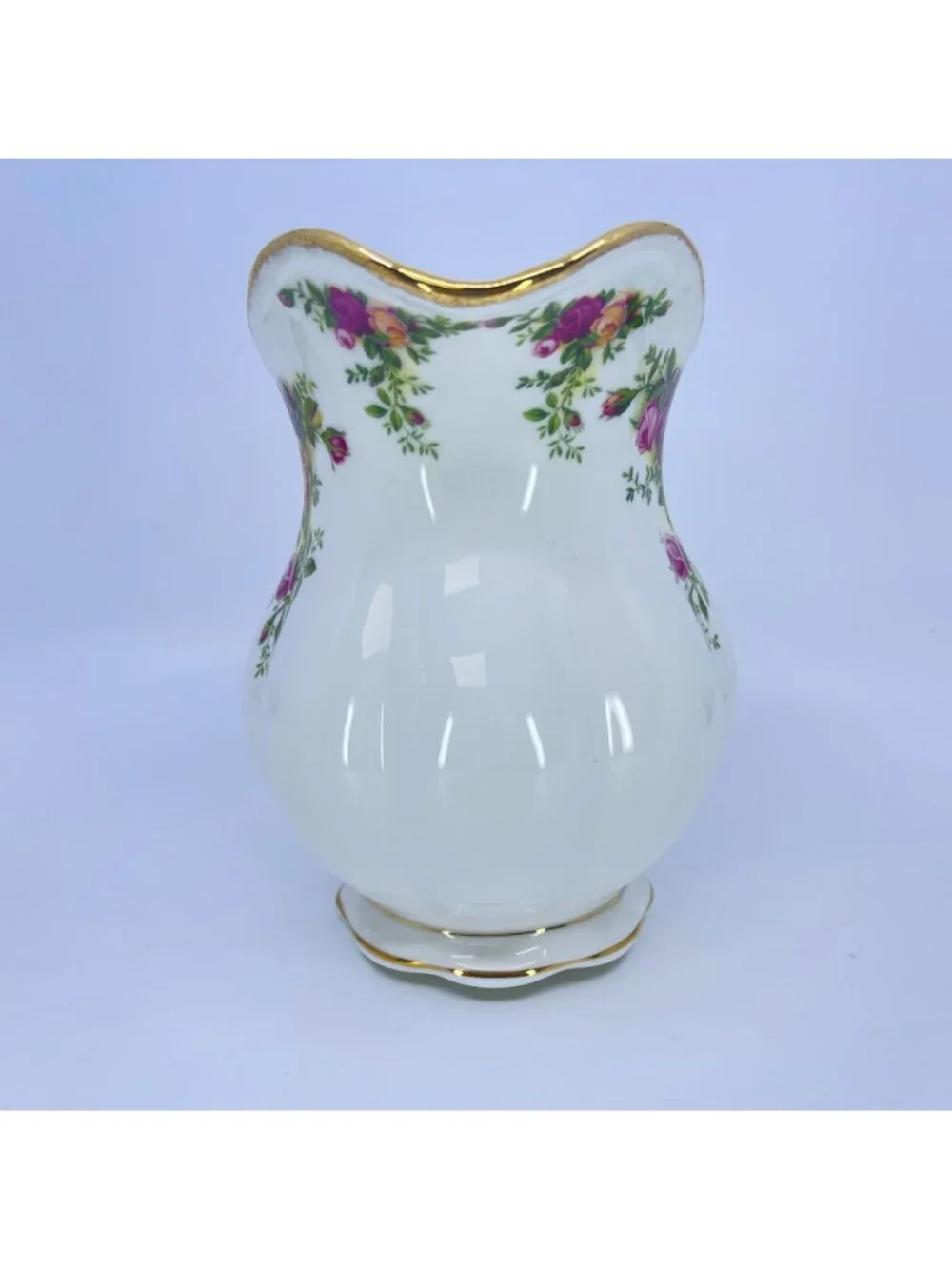 vintage royal albert old country roses pitcher with gold trim & floral pattern